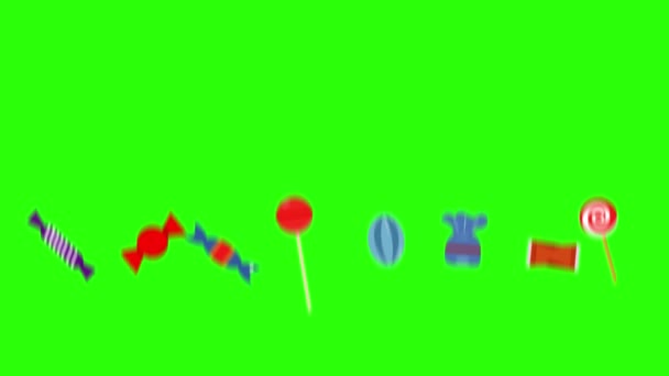 Animazione Gruppo Caramelle Chiave Cromatica Dello Schermo Verde Elementi Origine — Video Stock