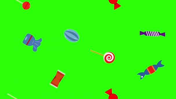 Candies Group Animation Green Screen Chroma Key Graphic Source Elements — Stock Video