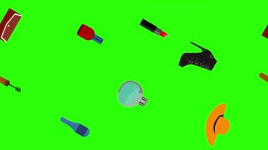 Kadın moda öğeleri animasyonu yeşil ekran krom anahtarı, düz tasarım