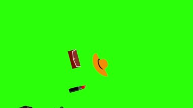 Kadın moda öğeleri animasyonu yeşil ekran krom anahtarı, düz tasarım