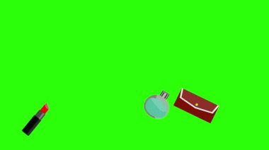 Kadın moda öğeleri animasyonu yeşil ekran krom anahtarı, düz tasarım