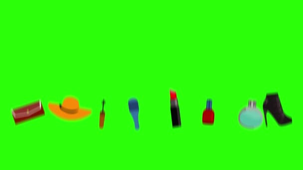 Kvinnor Mode Stil Element Animation Grön Skärm Kroma Nyckel Platt — Stockvideo