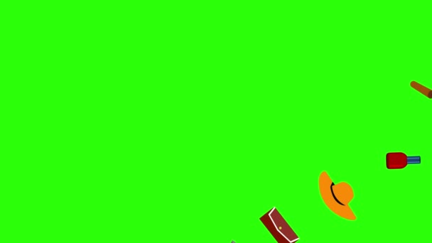 Анимация Элементов Стиля Женской Моды Зеленом Экране Хрома Ключ Плоский — стоковое видео