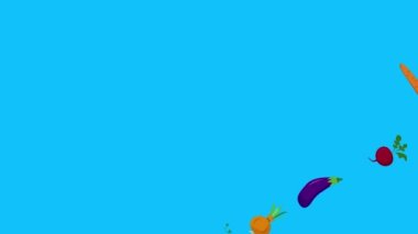 Sebze animasyonu mavi ekran kroma anahtarı, düz tasarım elementleri