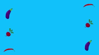 Sebze animasyonu mavi ekran kroma anahtarı, düz tasarım elementleri