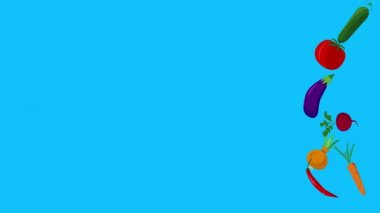 Sebze animasyonu mavi ekran kroma anahtarı, düz tasarım elementleri