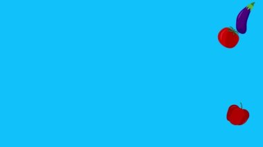 Sebze animasyonu mavi ekran kroma anahtarı, düz tasarım elementleri