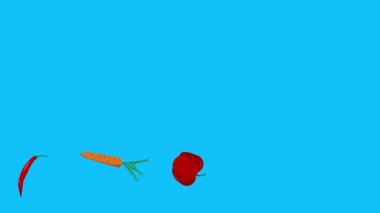 Sebze animasyonu mavi ekran kroma anahtarı, düz tasarım elementleri