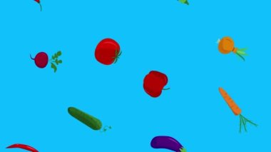 Sebze animasyonu mavi ekran kroma anahtarı, düz tasarım elementleri
