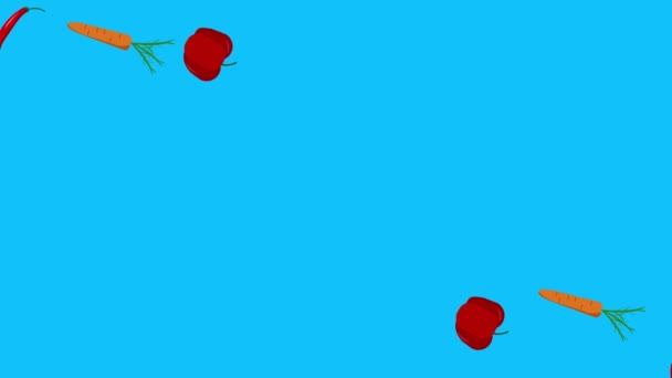Gemüse Animation Auf Blauem Bildschirm Chroma Taste Flache Design Elemente — Stockvideo