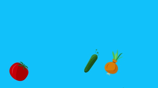 Gemüse Animation Auf Blauem Bildschirm Chroma Taste Flache Design Elemente — Stockvideo