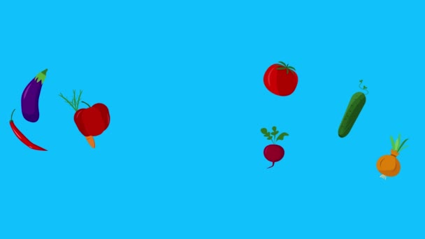 Animación Verduras Clave Croma Pantalla Azul Elementos Diseño Plano — Vídeos de Stock