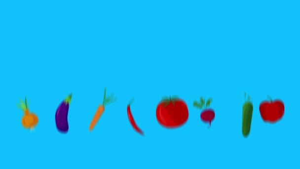 Animación Verduras Clave Croma Pantalla Azul Elementos Diseño Plano — Vídeos de Stock