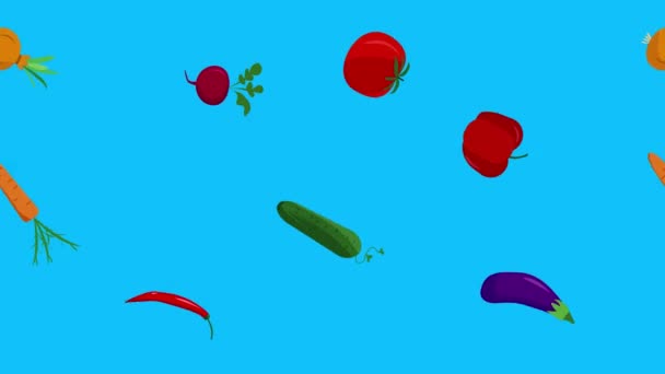 Gemüse Animation Auf Blauem Bildschirm Chroma Taste Flache Design Elemente — Stockvideo