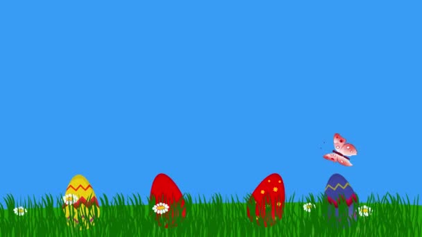 草の中のイースターエッグの背景アニメーション フラットグラフィックデザイン — ストック動画