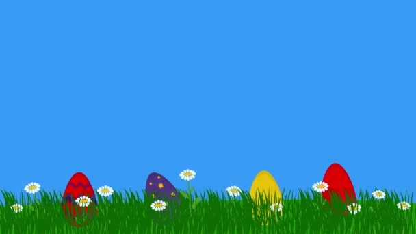 Animación Fondo Huevos Pascua Hierba Diseño Gráfico Plano — Vídeo de stock