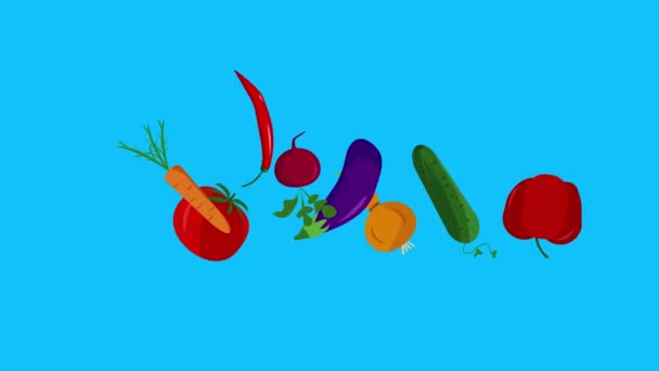 Stop Motion Animation Cartoon Flat Vegetables Blue Screen Chroma Key — Stock Video