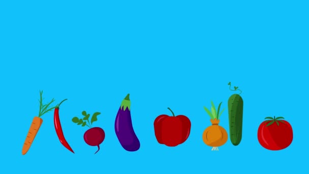 Stop Animacji Ruchu Kreskówki Płaskie Warzywa Niebieski Ekran Chroma Klucz — Wideo stockowe