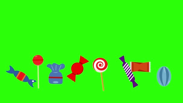 Зупинити Групову Анімацію Цукерок Зеленому Екрані — стокове відео