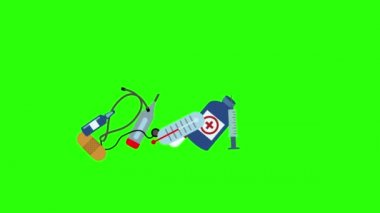 Yeşil ekran kroma tuşunda tıbbi araçları durdur grup animasyonu