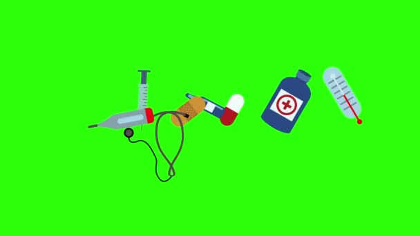 Stop Motion Herramientas Médicas Animación Grupo Tecla Croma Pantalla Verde — Vídeos de Stock