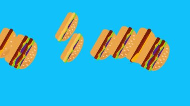 Hamburger grubunun animasyonu, düz tasarım, mavi ekran kroma anahtarı