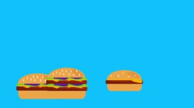 Hamburger grubunun animasyonu, düz tasarım, mavi ekran kroma anahtarı