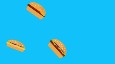 Hamburger grubunun animasyonu, düz tasarım, mavi ekran kroma anahtarı