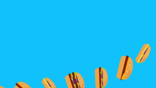 Animation Groupe Hamburgers Design Plat Écran Bleu Chroma Clé — Video