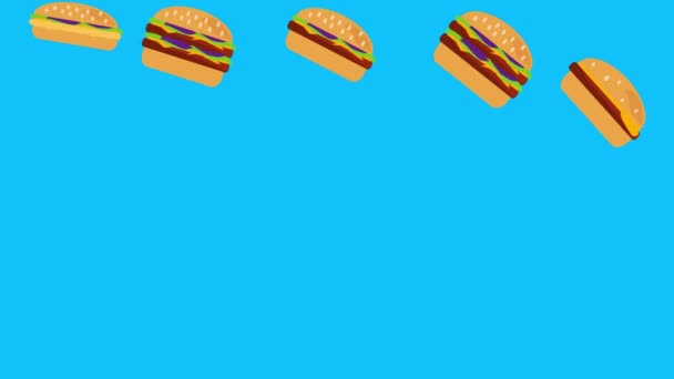 Animacja Grupy Hamburgerów Płaski Design Niebieski Ekran Chroma Key — Wideo stockowe