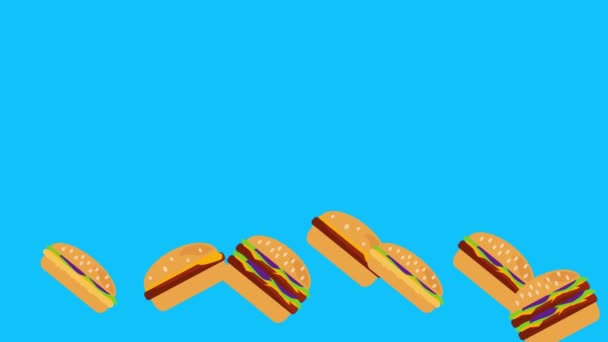 Animasi Dari Grup Burger Desain Rata Kunci Kroma Layar Biru — Stok Video