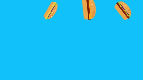 Animacja Grupy Hamburgerów Płaski Design Niebieski Ekran Chroma Key — Wideo stockowe