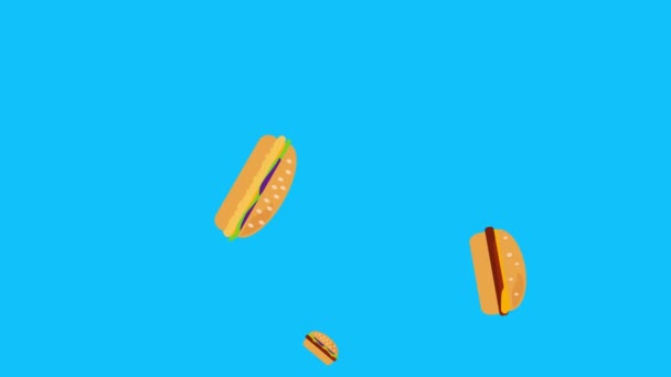 Анімація Групи Бургерів Плоский Дизайн Синій Екран Хром Ключ — стокове відео