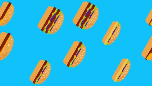 Animación Del Grupo Hamburguesas Diseño Plano Tecla Croma Pantalla Azul — Vídeos de Stock