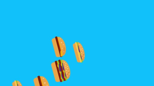 汉堡包组动画 平面设计 蓝屏彩色键 — 图库视频影像
