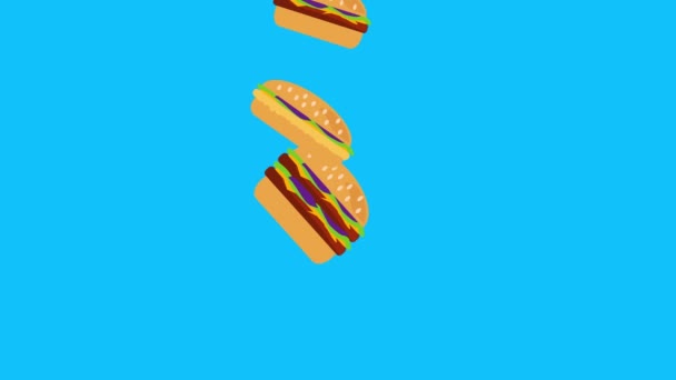 ハンバーガーグループのアニメーション フラットデザイン ブルースクリーンクロマキー — ストック動画
