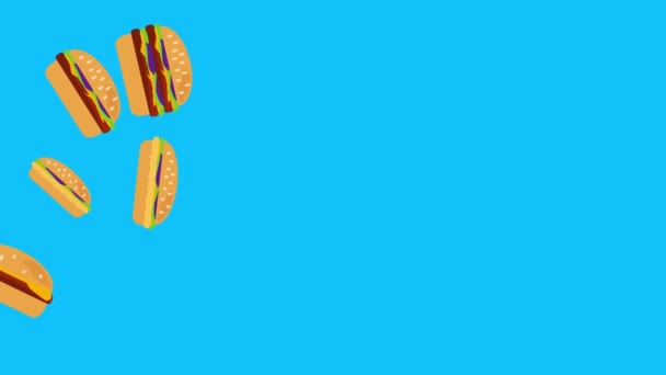 Animation Der Burger Gruppe Flaches Design Blue Screen Chroma Taste — Stockvideo