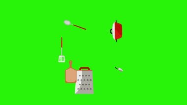 Pişirme araçlarının animasyonu, yeşil ekran, kroma anahtar grafik kaynak elementleri