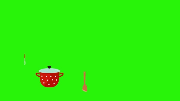 Animation Cooking Tools Green Screen Chroma Key Graphic Source Elements — Stock Video