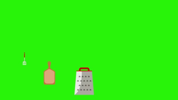 Pişirme Araçlarının Animasyonu Yeşil Ekran Kroma Anahtar Grafik Kaynak Elementleri — Stok video