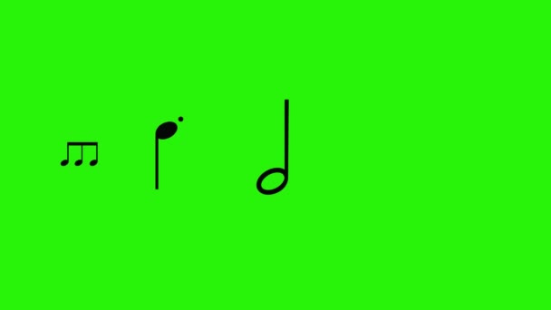 在绿色屏幕上的彩色键上 音乐音符是动画元素的标志 — 图库视频影像