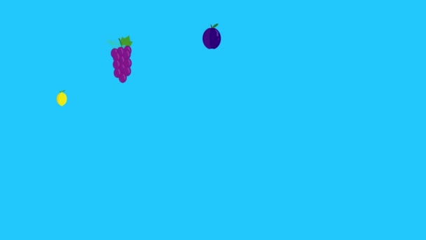 Groupe Fruits Animation Écran Bleu Fond Amovible Clé Chromatique Dessin — Video