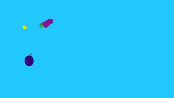 Groupe Fruits Animation Écran Bleu Fond Amovible Clé Chromatique Dessin — Video