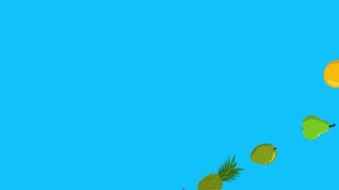 meyve animasyonu grubu, mavi ekran, çıkarılabilir arkaplan, krom anahtar, düz çizgi film tasarımı