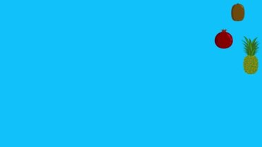 meyve animasyonu grubu, mavi ekran, çıkarılabilir arkaplan, krom anahtar, düz çizgi film tasarımı