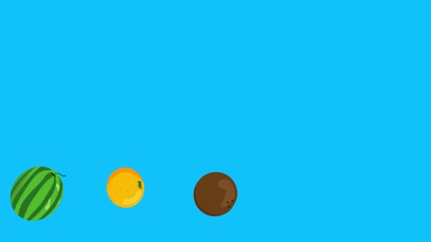 Gruppo Frutta Animazione Schermo Blu Sfondo Rimovibile Chiave Cromatica Disegno — Video Stock