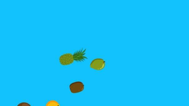 Grupo Frutas Animación Pantalla Azul Fondo Extraíble Croma Key Diseño — Vídeos de Stock