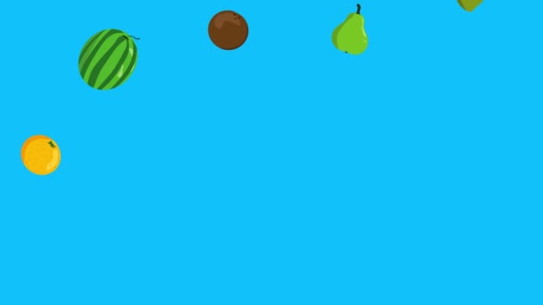 Grupo Animação Frutas Tela Azul Fundo Removível Chave Chroma Design — Vídeo de Stock