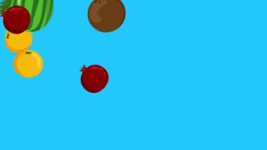 meyve animasyonu grubu, mavi ekran, çıkarılabilir arkaplan, krom anahtar, düz çizgi film tasarımı