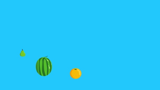 Ομάδα Των Φρούτων Animation Μπλε Οθόνη Αφαιρούμενο Φόντο Chroma Κλειδί — Αρχείο Βίντεο